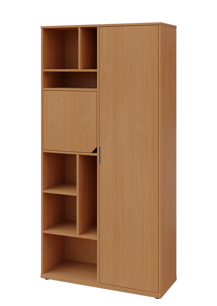 KSR6-83 P skříň šatní, 1x výsuvné ramínko, dvířka, niky, 2053x1022x400 mm, provedení pravé, buk Royal